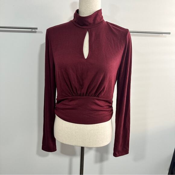 Brea Canyon Size L Rosa Claret Keyhole Turtleneck Blouse cropped business casual - Picture 4 of 15